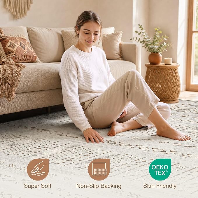 cotiled Boho 8x10 Area Rugs for Living Room: Large Moroccan Washable Rug | - Image 3