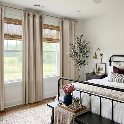 108 Inch Camel Tan Pleated Linen Light Filtering Country Curtains 50WxL108 | - Image 9