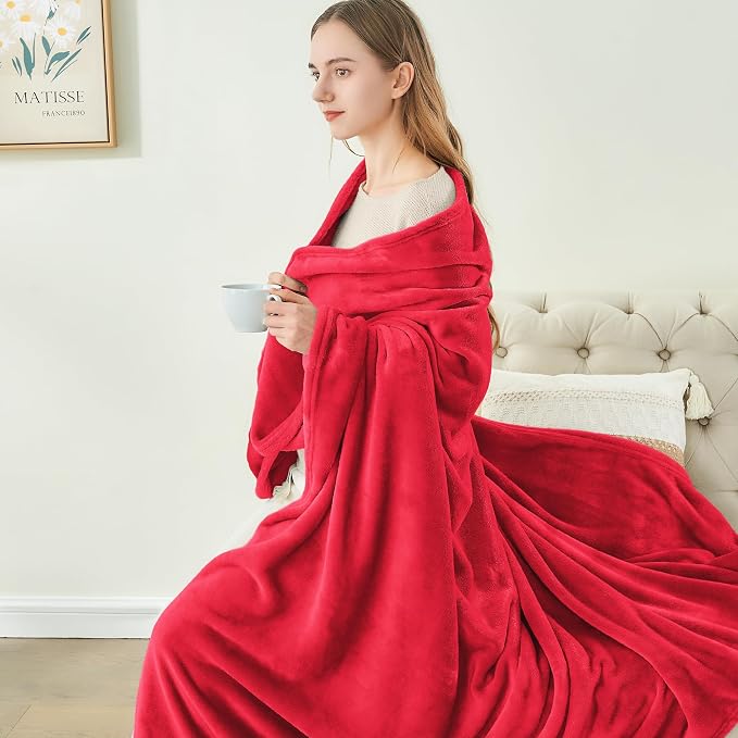 BEDELITE Fleece Blanket Soft Plush King Size Bed Blanket Red 108"x90" | Ultra - Image 8