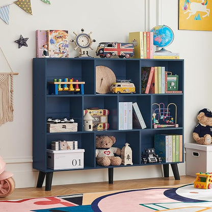 LEYAOYAO 10 Cube Bookshelf, 3 Tier Vintage 55" Wide Bookcase - Image 4