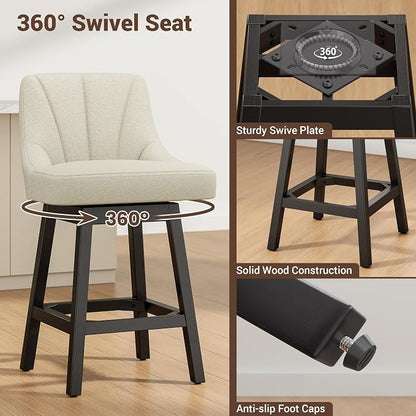 YaFiti Swivel Bar Stools Set of 3, 26 Inch Counter Height Bar Stools - Image 4