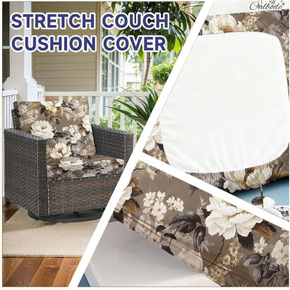 CALBODE 8 Pcs Stretch Indoor/Outdoor Seat Cushion Covers, Indoor/Outdoor Couch - Image 4