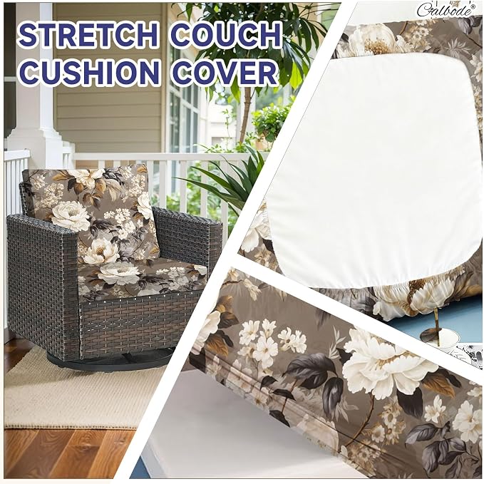CALBODE 12 Pcs Stretch Indoor/Outdoor Seat Cushion Covers, Indoor/Outdoor Couch - Image 4