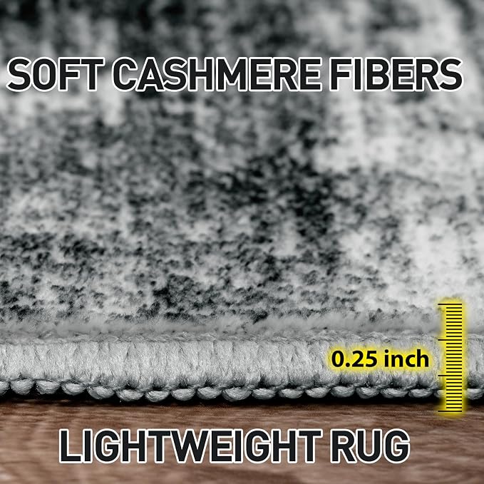 2'6''x8' Runner Rugs Washable Rug: Modern Abstract Hallway Black Carpet | - Image 7