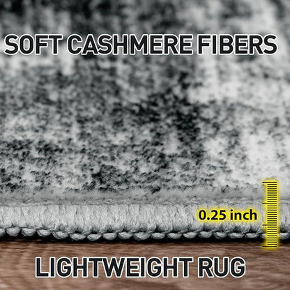 10x14 Area Rugs for Living Room: Washable Abstract Black Badroom Carpet | - Image 8