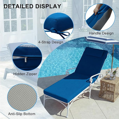 Outdoor Chaise Lounge Cushions, 71x21 Inch Olefin Water & Fade Resistant Pool - Image 2