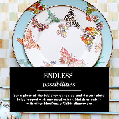 MACKENZIE-CHILDS Enamel Salad and Dessert Plate, Small Plate for a Dessert or Appetizer Dish, 8 Inches, Butterfly Garden