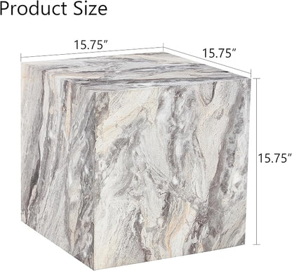 16'' Cube Coffee Table with Marble Stone Pattern, Square No Assembly End Table - Image 2