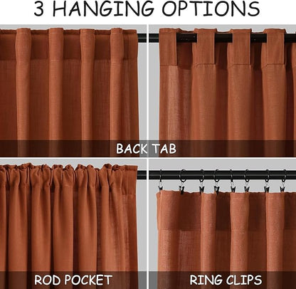 Extra Wide Terracotta Curtains for Living Room 96 Inches Long Back Tab and Rod - Image 2