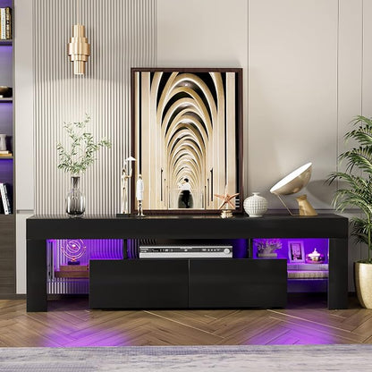 JUMMICO TV Stand, Modern Lighting TV Cabinet Entertainment Center Media and - Image 7