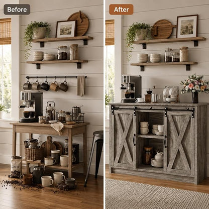 4 EVER WINNER 42" Farmhouse Coffee Bar, Buffet Cabinet - Image 8