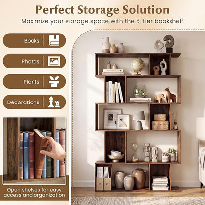 Giantex 5-Tier Bookshelves Set of 2, 10-Cube Geometric Bookcase - Image 4