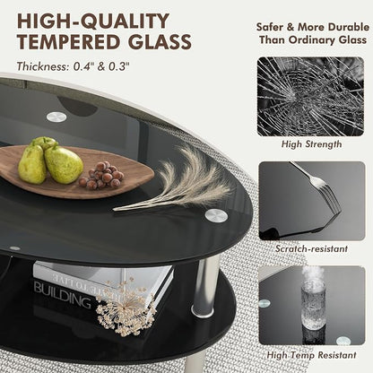 Tangkula Glass Coffee Table, 2-Tier Modern Oval Smooth Glass Tea Table End Table - Image 7
