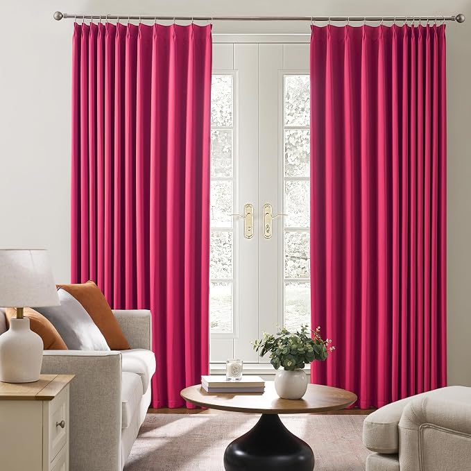 Hot Pink Drapes Room Darkening Curtains, Pinch Pleat - Image 4