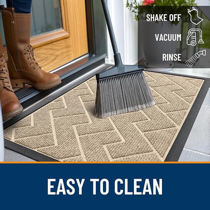 OLANLY Front Door Mat Outside 35x23, All-Season Absorbent Rubber Doormat | Beige - Image 6