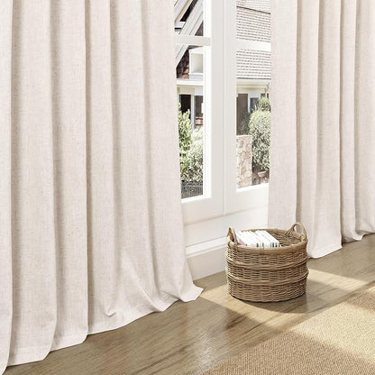 Beige Linen Curtains 84 Inch Length 2 Panels Back Tab Rod Pocket Semi Sheer - Image 7