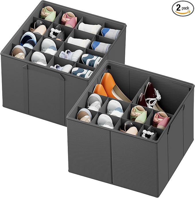 SpaceAid Shoe Organizer for Closet, 2 Pack Foldable Shoe Storage Containers by SpaceAid