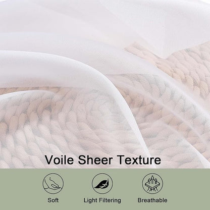 Sheer White Curtains 84 Inch Length 2 Panels Set - Image 3