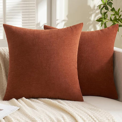 MIULEE Fall Rust Chenille Couch Euro Throw Pillow Covers, 22x22 | Set of 2 - Image 7