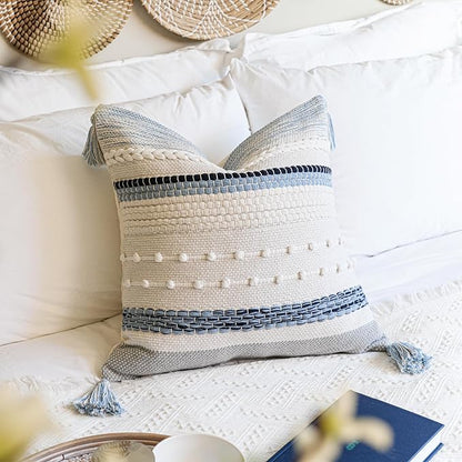 Coastal Blue Boho Decorative Throw Pillow Cover 20x20 Modern Bohemian Accent - Image 6