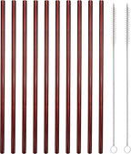 10 Pcs Stainless Steel Straws, Reusable Drinking Straws, Straight Metal Straw Sets with 2 Pcs Cleaning Brushes (8.5 Inch, Red)