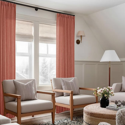 Pinch Pleated Terracotta Linen Curtains 84 Inches Long 2 Panels Firebrick | - Image 7