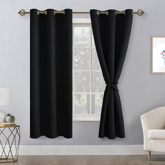 Blackout Curtains for Bedroom, 42 x 63 Inches Length Black 2 Panels | Thermal - Image 8