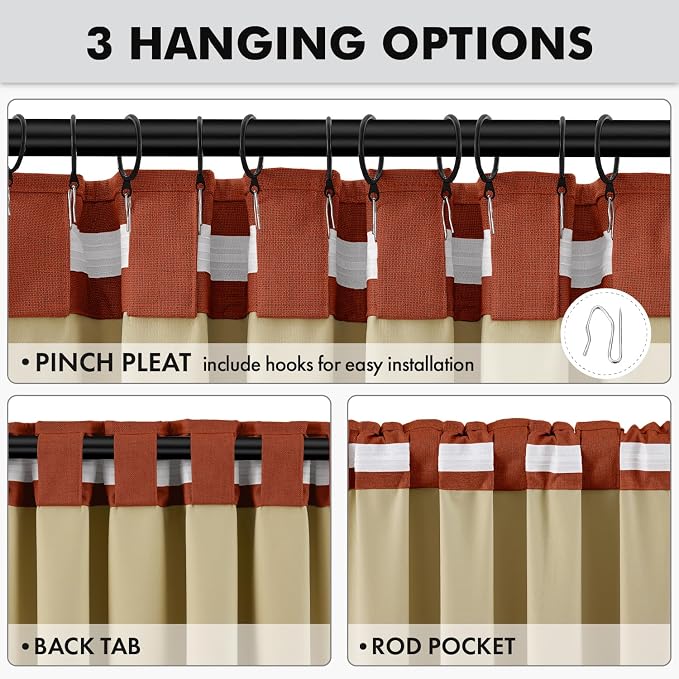MIULEE Fall 100% Blackout Linen Curtains 42 x 63 Inch Burnt Orange 2 Panels | - Image 5