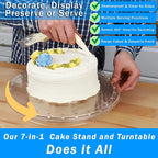 7 in 1 Multifunctional Acrylic Cake Stand with Lid & Cake Turntable for Decorating (12") - Turntable Decorating Kit Serving Salad Bowl/Veggie Platter/Punch Bowl/Desert Platter/Chips & Dip - BPA Free
