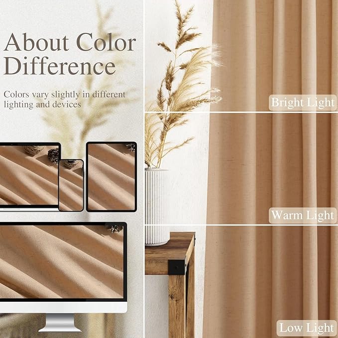 Camel Linen Curtains for Living Room 92 Inches Long Back Tab and Rod Pocket - Image 3
