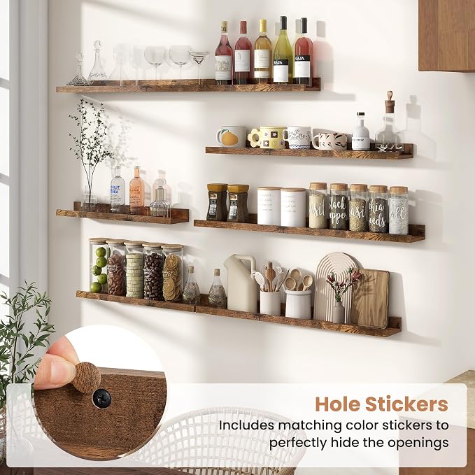 Fun Memories Picture Ledge Shelves Set of 2, 48 Inch Rustic Wall Mounted - Image 5