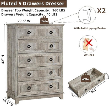Joaxswe Farmhouse 5 Drawer Dresser - Image 2