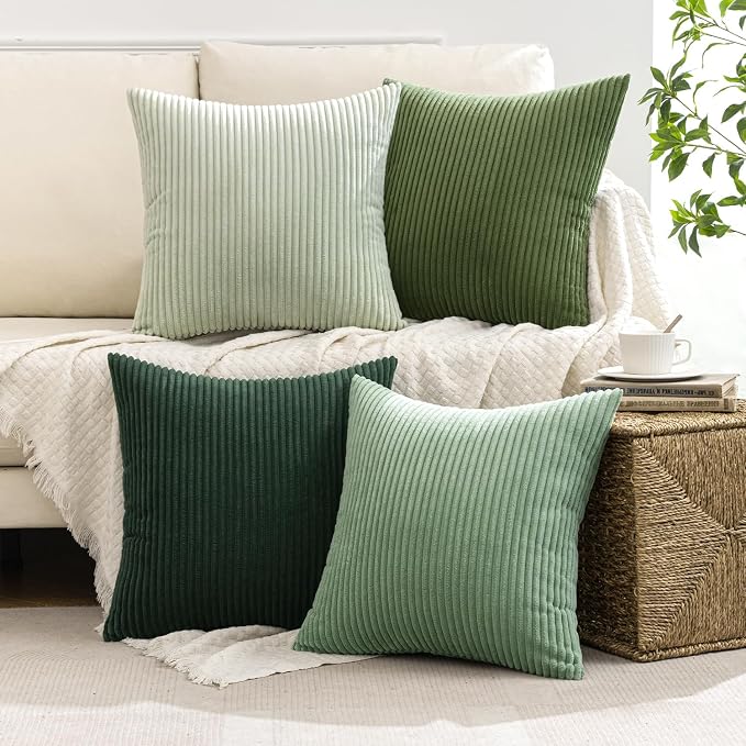 MIULEE Soft Corduroy Decorative Throw Pillow Covers Forest Green 16x16 | Set of - Image 2