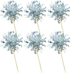 Gyufise 30Pcs Foil Firework Cupcake Toppers Sparkle Tinsel Cake Toppers Tinsel Drink Cake Decoration Cocktail Picks for Birthday Wedding Graduation Party Supplies Silver