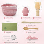 Matcha Whisk Set, Pink Matcha Set, 8 Pcs Complete Ceramic Matcha Making Kit with Bowl, Bamboo Whisk & Holder, Stainless Sifter, Tea Towel, Scoop & Scoop Rest, Perfect for Beginners & Lovers