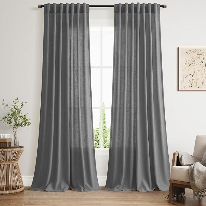 Blazer Grey Linen Curtains 90 Inch Long 2 Panels Set by Nanspring