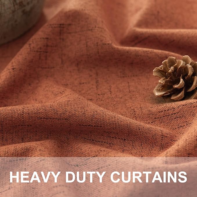 Terracotta Blackout Curtains 108 Inch Long 2 Panel Set Linen Textured Fall - Image 2