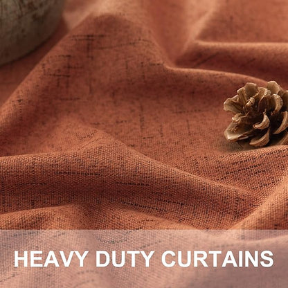Terracotta Blackout Curtains 108 Inch Long 2 Panel Set Linen Textured Fall - Image 2