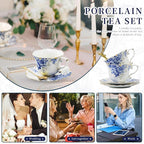TATSUMI Country Roses Bone China Tea Cup and Saucer Set, 3 Pieces, Vintage Style, For Women and Tea Parties(Rose Blue,1 Set)