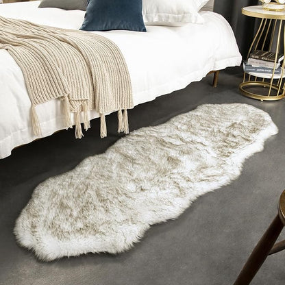 Ashler Home Deco Ultra Soft Faux Fox Fur Rug White Brown Fluffy Area Rug - Image 4