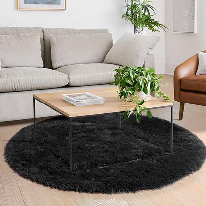 Amdrebio Black Plush Small Round Rug 3Ft - Image 5