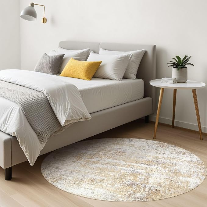 LOONGRUG Round Rug 4x4 Washable Neutral Modern Abstract Circle Area Rugs | Soft - Image 4