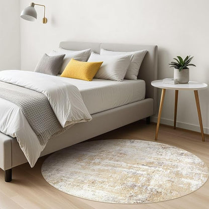 LOONGRUG Round Rug 4x4 Washable Neutral Modern Abstract Circle Area Rugs | Soft - Image 4