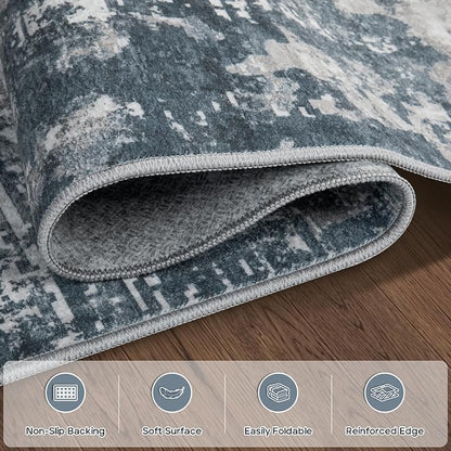 5x7 Area Rugs for Living Room Bedroom Dining Room Washable Blue Grey | Soft - Image 4