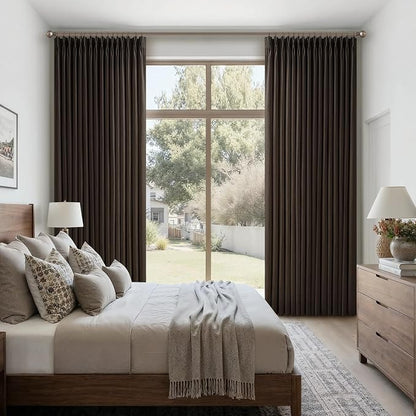 Dark Brown Linen Pleated Memory Shape Light Filtering Curtains 86 Inch Long | - Image 7