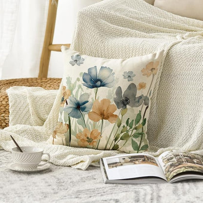 AVOIN colorlife Chinoiserie Poppy Flowers Throw Pillow Cover 18x18 Inch | Light - Image 2