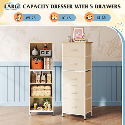 WLIVE Fabric Dresser, 5-Drawer Tall Dressers - Image 4