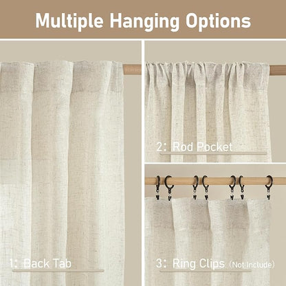 Short Window Linen Curtains for Bedroom 2 Panels, 34 x 54 Inch | Light - Image 3