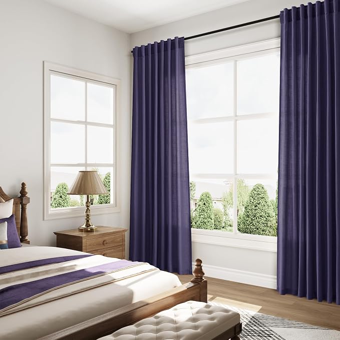 Purple Linen Curtains 90 Inch Long 2 Panels Set - Image 8