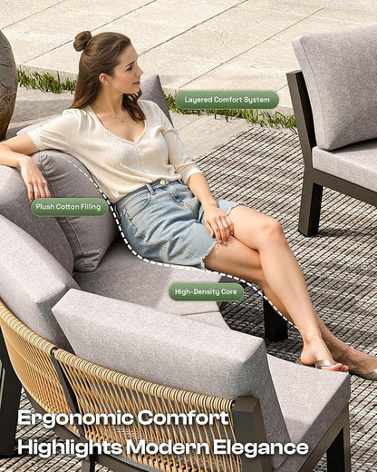 Outdoor Patio Furniture Set, 4 Piece Half Moon Aluminum Patio Conversation Sets - Image 5